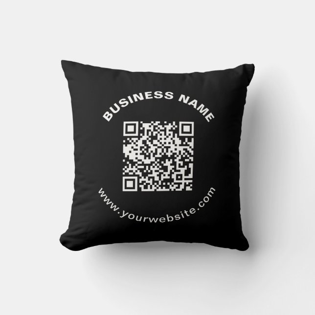 Almofada Código QR com Nome da Empresa Texto Circular em Ne (Frente)
