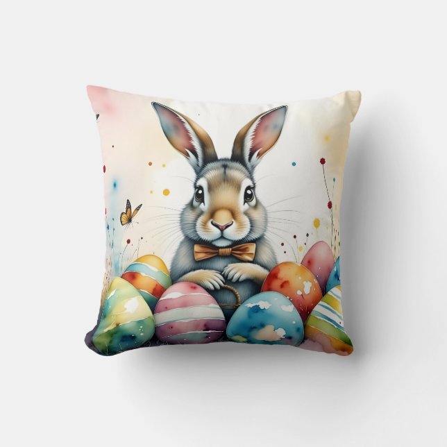 Almofada Coelhinho da Páscoa Fofo com Ovos Pintados Colorid (Frente)