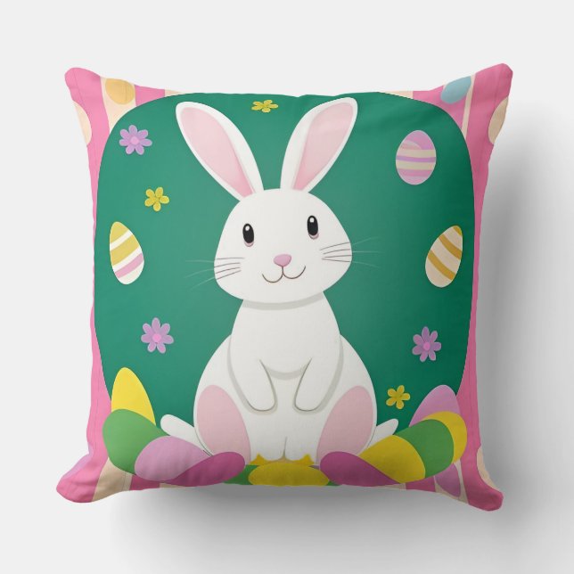 Almofada Coelhinho De Páscoa Bonito Com Ovos Decorativos (Frente)