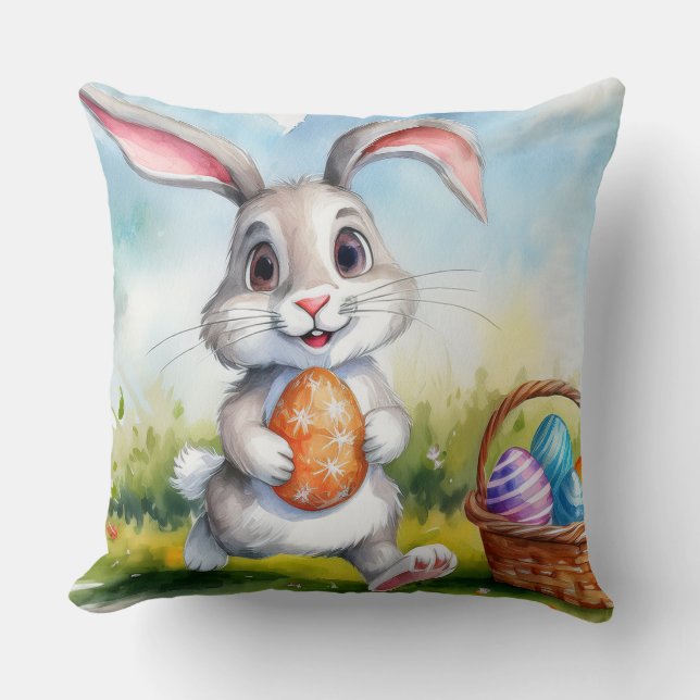 Almofada Coelhinho de Páscoa de Aquarela Bonita (Frente)