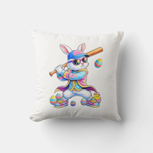 Almofada Coelhinho de Páscoa de Tiedye Engraçado de Beisebo (Frente)