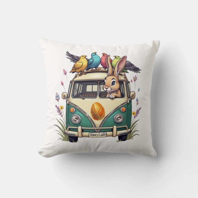 Almofada Coelhinho de Páscoa em um Ônibus com Amigos de Pás (Frente)