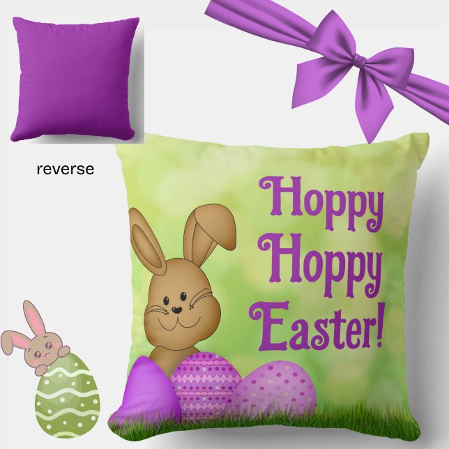 Almofada Coelhinho de Páscoa giro Primavera de Aquarela Ver (A cheery, spring green and purple Easter pillow, featuring an adorable Easter bunny.)