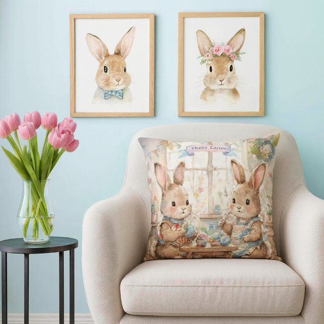 Almofada Coelhinhos de Páscoa & Ovos  (Whimsical Easter pillow—perfect spring gift for bunny lovers, decorators, and cozy home vibes.)