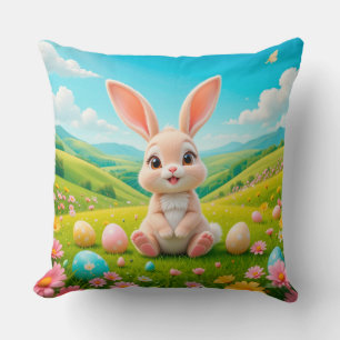 Almofada Coelho Adorável em uma Colorida Campina de Primave
