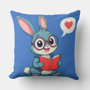 Almofada Coelho Adorável Usando Óculos Lendo um Livro