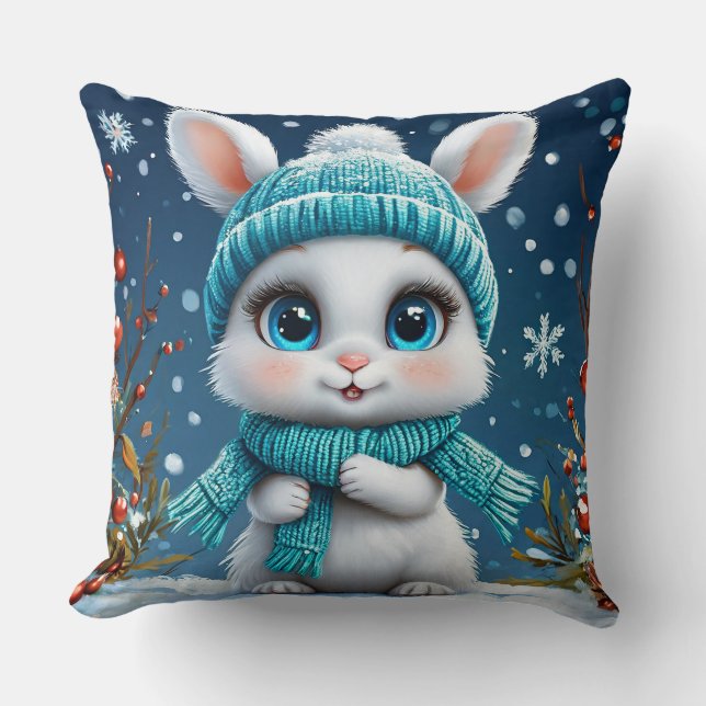 Almofada ❄️ Coelho Branco de Inverno Presente de Decoração  (Frente)