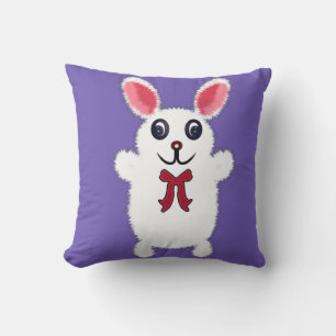 Almofada Coelho Branco Fofinho e Felpudo com Laço Vermelho
