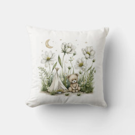 Almofada Coelho Bunny Adorável em Aquarela com Lua e Estrel