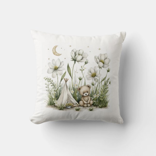 Almofada Coelho Bunny Adorável em Aquarela com Lua e Estrel (Frente)