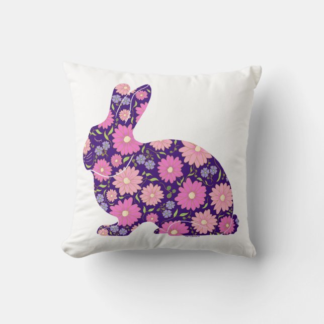 Almofada Coelho bunny retrô rosa e flores (Frente)