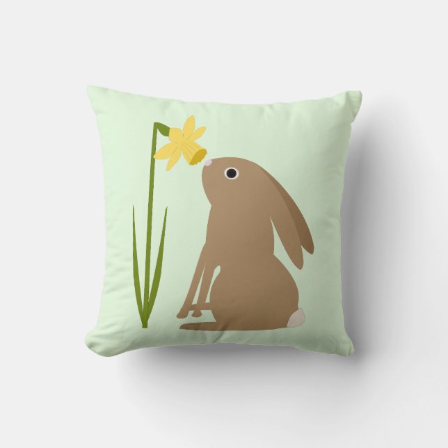 Almofada Coelho Coelho da Páscoa e flor de Daffodilo (Frente)
