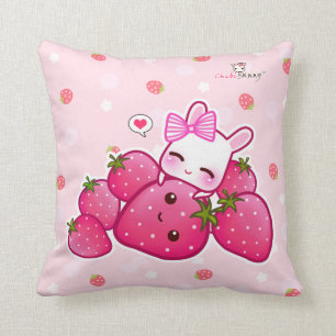 Almofada Coelho cor-de-rosa bonito com morangos do kawaii