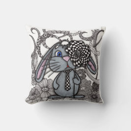 Almofada Coelho Cute Zentangle com Flor de Xadrez na Gargan