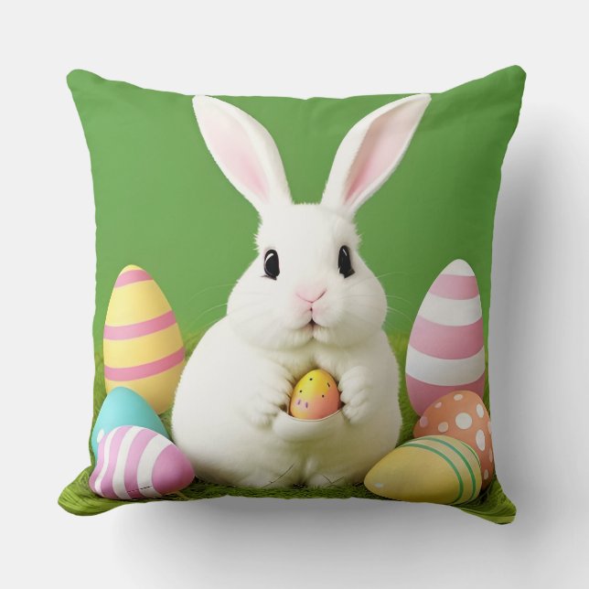 Almofada Coelho da Páscoa Fofo Com Ovos Decorativos (Frente)