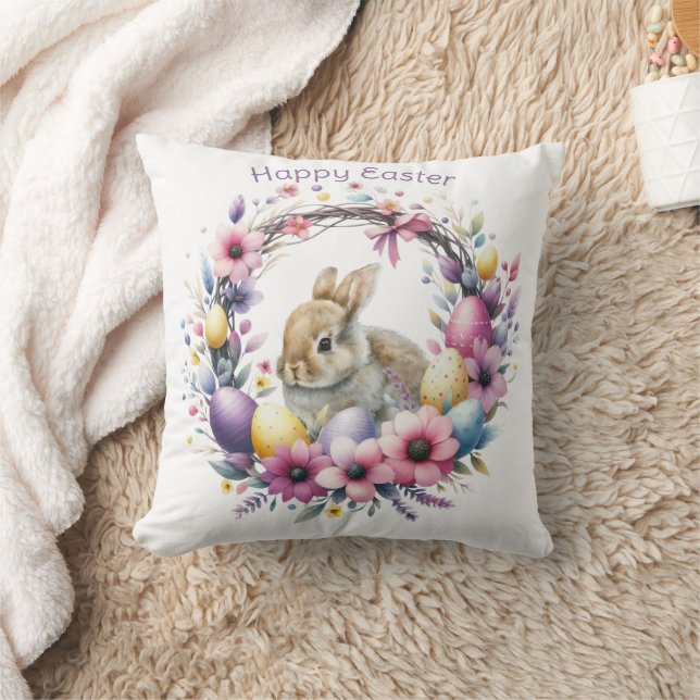 Almofada Coelho da Páscoa Personalizado em Aquarela (Cobertor)