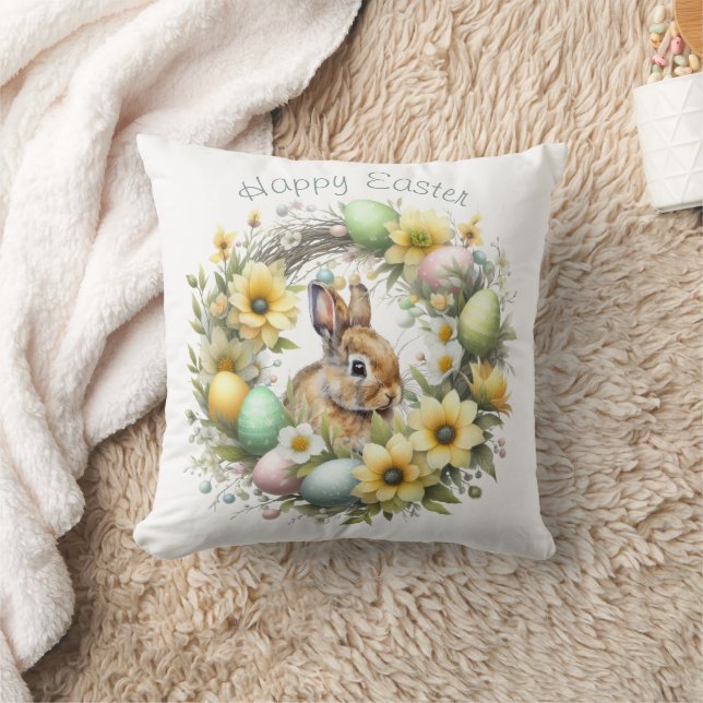 Almofada Coelho da Páscoa Personalizado em Aquarela (Cobertor)