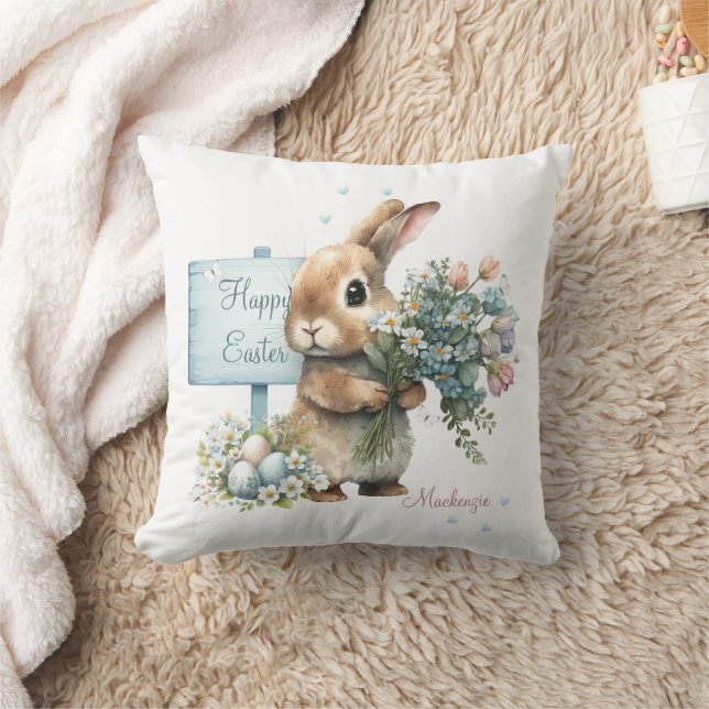 Almofada Coelho da Páscoa Personalizado em Aquarela (Cobertor)