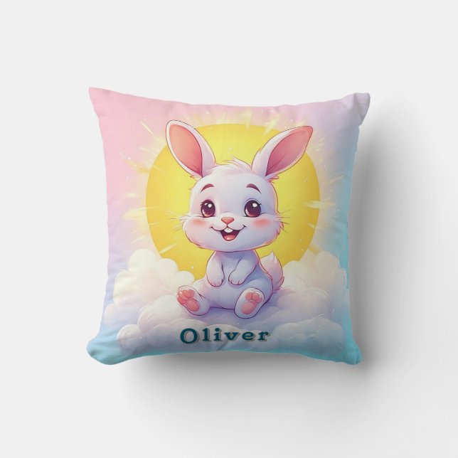 Almofada Coelho de desenho animado adorável sentado em uma  (Frente)
