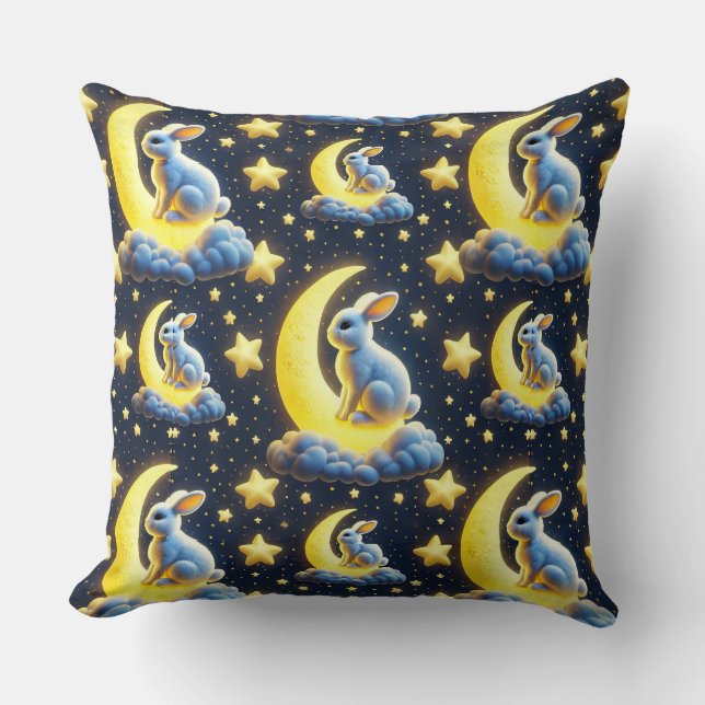Almofada 🌙🐰 Coelho de Desenho Animado Lua Brilhante Prese (Frente)