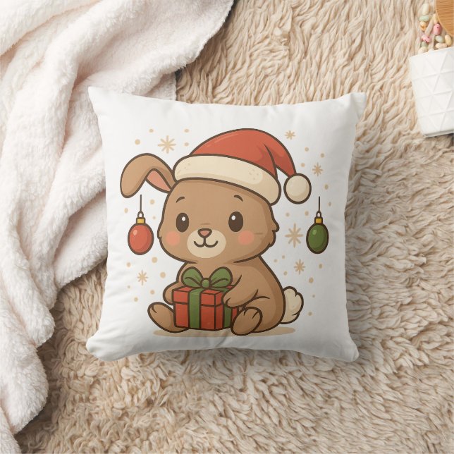 Almofada Coelho de Férias com Chapéu de Papai Noel (Cobertor)