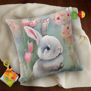 Almofada Coelho Fofo de Páscoa Aquarela Pastel Flores da Pr