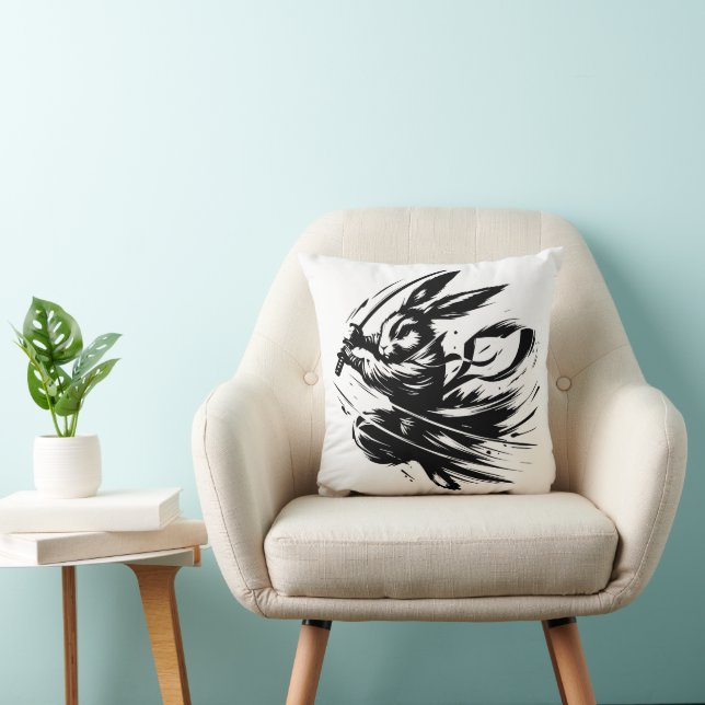 Almofada Coelho Guerreiro Samurai Tinta Preta (Cadeira)