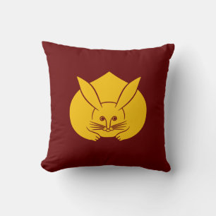 Almofada Coelho Japonês Amarelo Vermelho Vintage Arte Orien