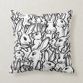 Almofada Coelho Negro e Branco Desenha Padrão Coelho Bonito