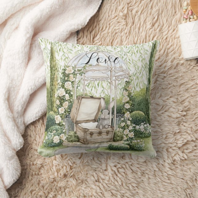Almofada Coelho no Peito Folhas Verdes Floral (Cobertor)
