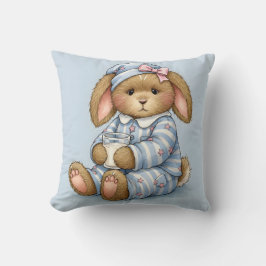 Almofada Coelho num Pajama Azul com um Vidro de Leite