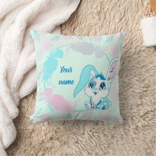 Almofada Coelho Personalizado Azul Fofo Kawaii