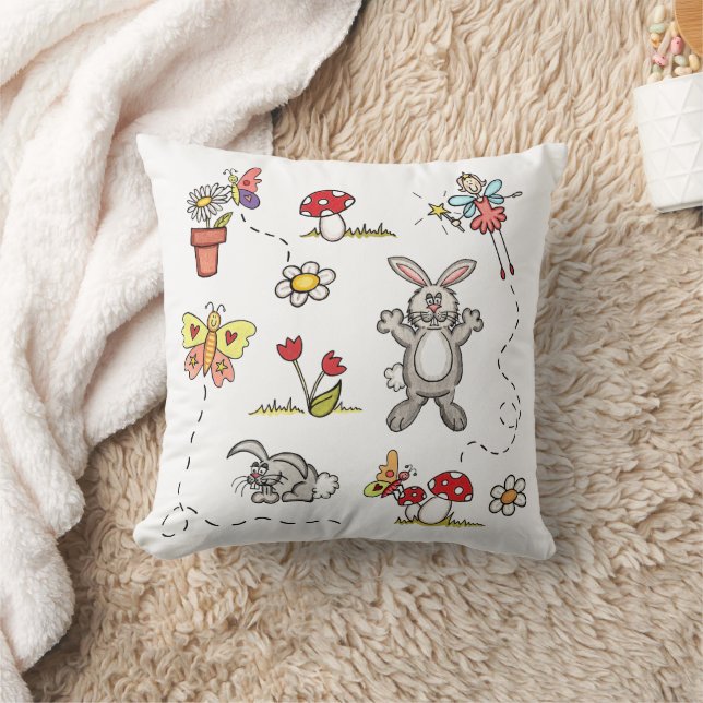 Almofada Coelhos, Borboletas, Flores & Fada  (Cobertor)