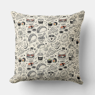 Almofada Coffee & Café Doodle Pattern –Cute Hand Drawn Food