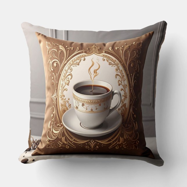 Almofada Coffee Lover's Haven Throw Pillow - Luxurious Pill (Frente)