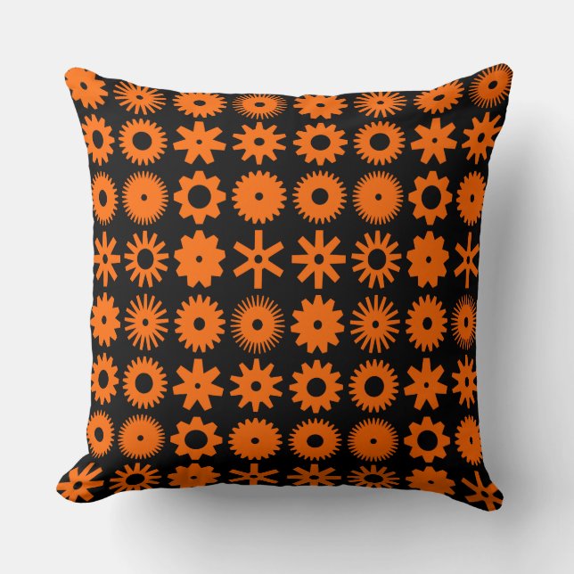 Almofada Cogs - Laranja em Preto (Frente)