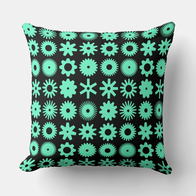 Almofada Cogs - Turquesa em Preto (Frente)