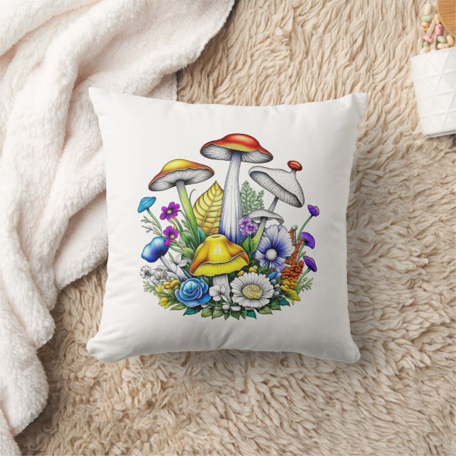 Almofada Cogumelos e Flores Mágicas e Caprichosas (Cobertor)