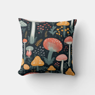 Almofada Cogumelos e Folhagem em Fundo Negro 3