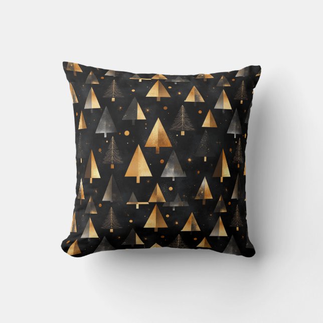 Almofada Cojín Black and Gold Trees Decorative Modern (Frente)