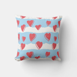 Almofada Cojín con corazones y rayas azules y blancas