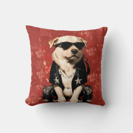 Almofada Cojín de Perro Rockero con Gafas de Sol Rojo