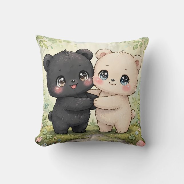 Almofada Cojín kawaii decorativo de dos ositos (Frente)