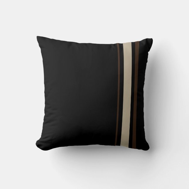 Almofada cojin negro con lineas marron y beige (Frente)
