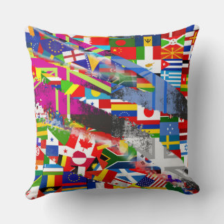 Almofada Colagem Abstrata Bandeira Mundial Global Glitch