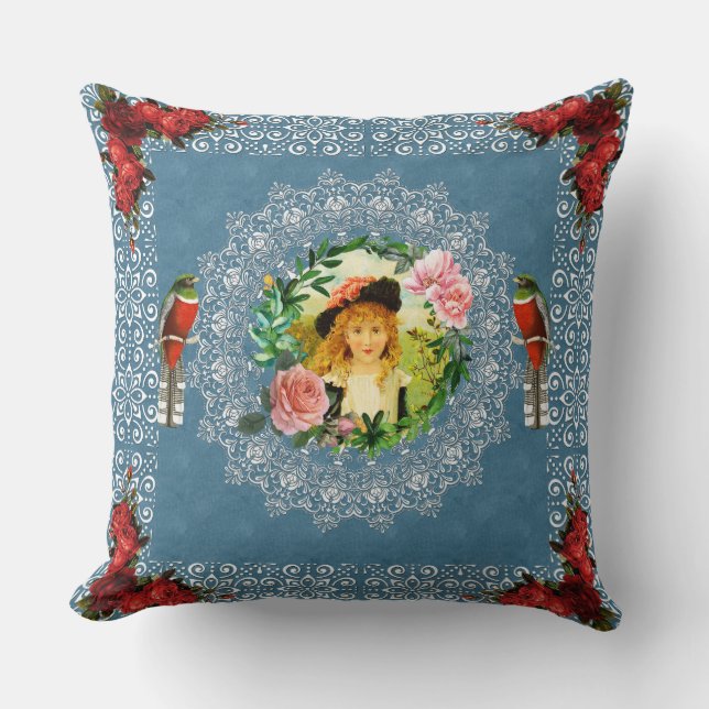 Almofada Colagem da safra Retro com rendas e flores (Frente)