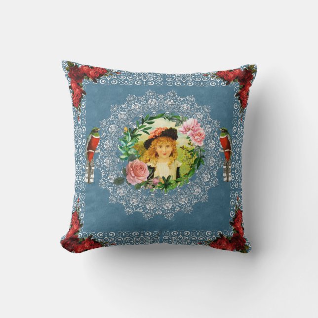 Almofada Colagem da safra Retro com rendas e flores (Frente)