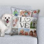 Almofada Colagem de 8 fotos LOVE (alteração da cor de fundo<br><div class="desc">Mostre oito das suas fotos favoritas neste design de colagem de fotos com sangramento de cheio com a palavra LOVE em uma cor d'água de cinza prateada e uma cor branca de fundo mutável na frente e uma cor de cinza prateada sólida e mutável no verso. DICA DA FOTO: Para...</div>