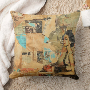 Almofada Colagem de folhetos de jornal Rustic Vintage (8)