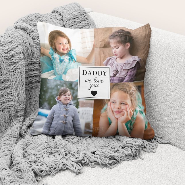 Almofada Colagem de Fotografias do dia de os pais 4 Que Te  (Cute custom photo collage "Daddy We Love You" throw pillow.)